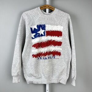 Vintage 90s ANNAPOLIS‎ Crewneck Sweatshirt Tultex M American Flag Graphic USA
